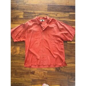 Tommy Bahama Mens Silk Tropical Palm Tree Print Short Sleeve Button Up Shirt XL